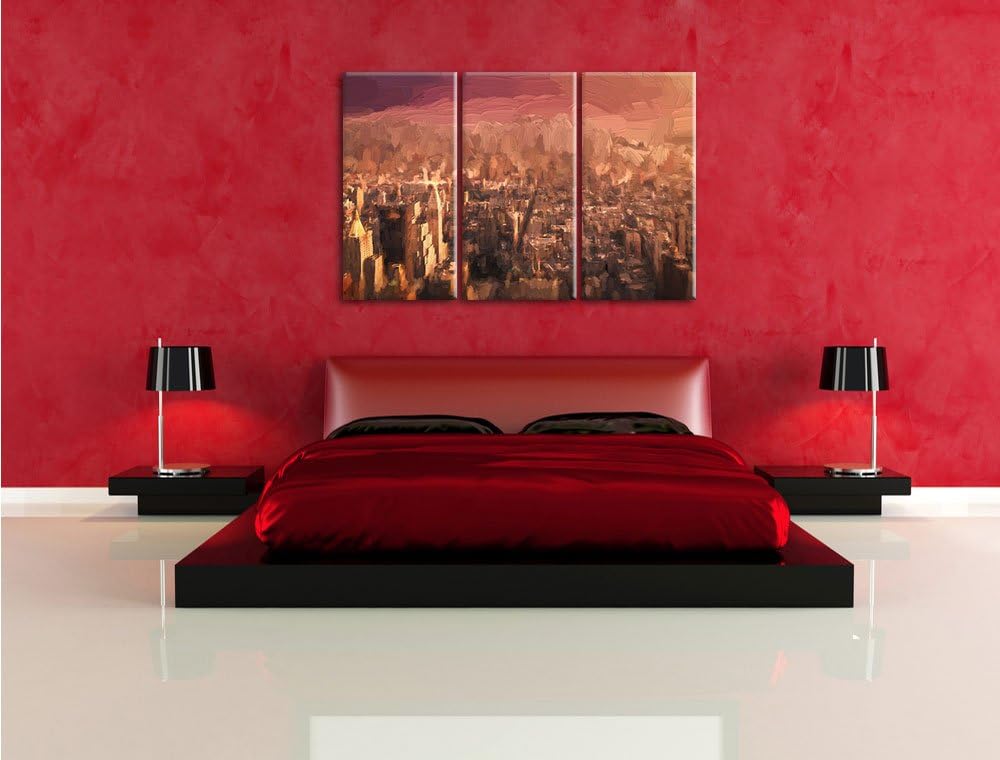 Pixxprint New York City bei Sonnenuntergang / 3-Teilig/Gesamtmass 120cm Leinwandbild bespannt auf Ho