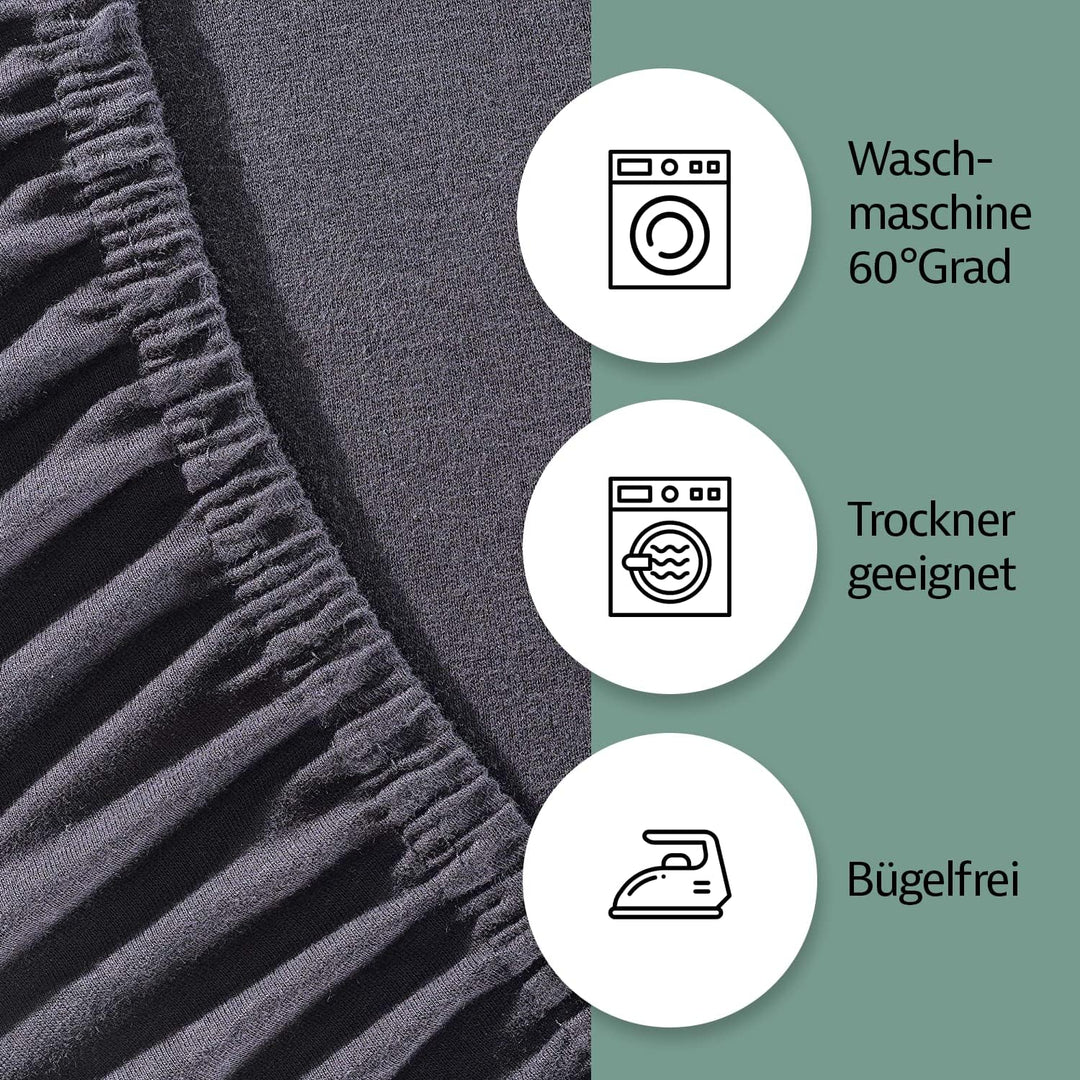 Zestri Boxspringbett Spannbettlaken Silber 180-200 x 200 cm Spannbetttuch - 160 g/m² Baumwolle - Ste