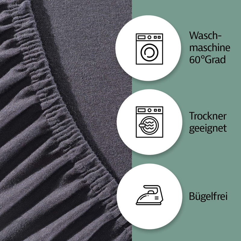 Zestri Boxspringbett Spannbettlaken Schwarz 180-200 x 200 cm Spannbetttuch - 160 g/m² Baumwolle - St