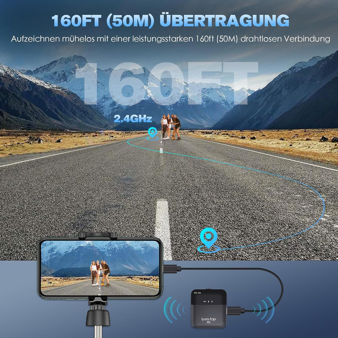 Lavalier Mikrofon Kabellos für iPhone/USB C Handy - Mini Wireless Bluetooth Ansteckmikrofon mit Echt