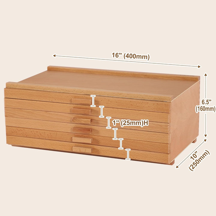 VISWIN 6-Schublade Holz Künstler Supply Storage Box mit abnehmbaren Trennwänden, Premium Buche Holz