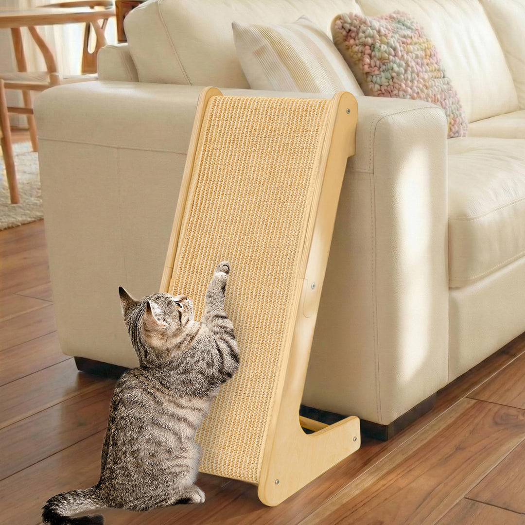 PETKARAY L-förmiges Dual-Use Sisal Kratzbrett für Katzen, 64 cm Hohe Kratzsäule aus Natürlichem Sisa