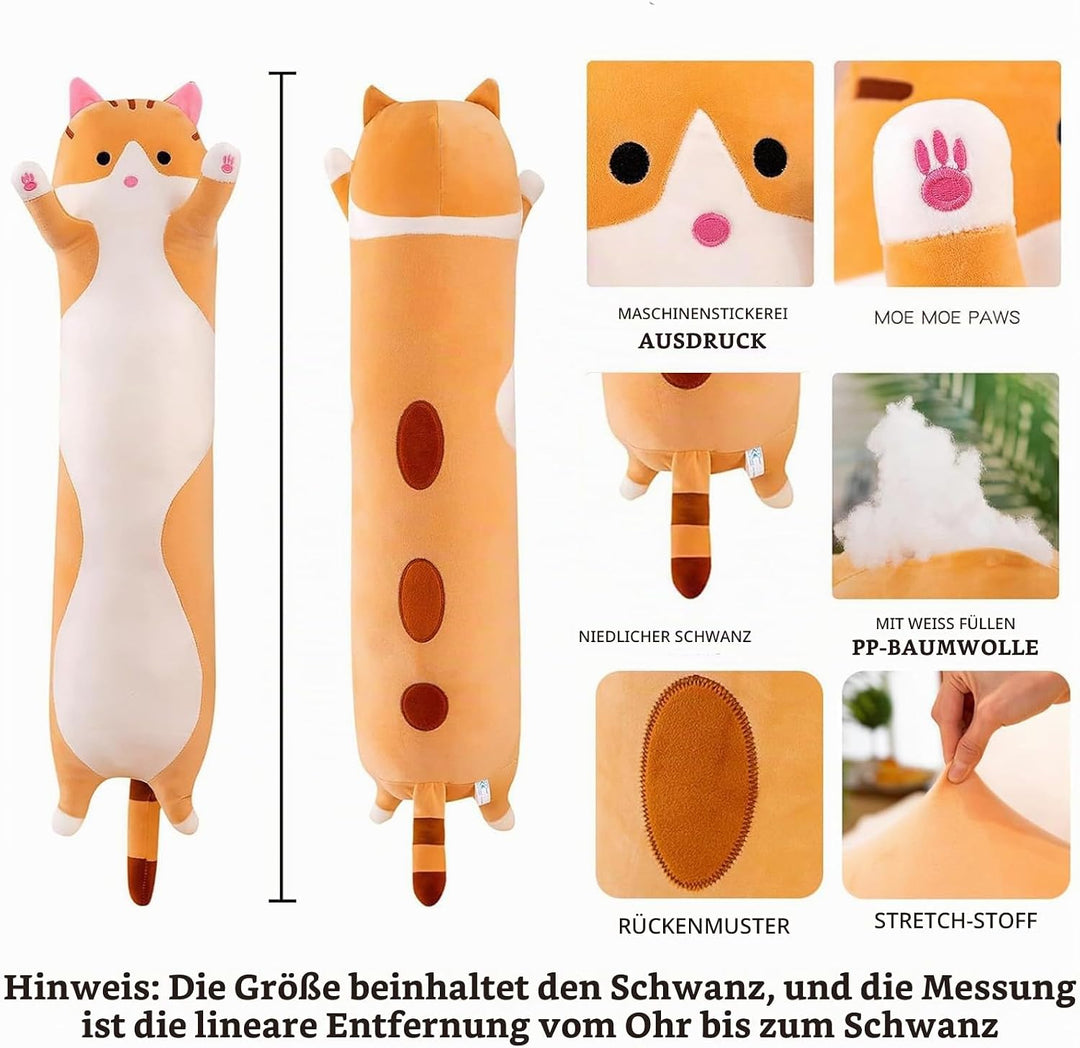 Aiuidun Lange Katze Kuscheltier Stofftiere Katzen Plüsch Kisse Süsse Kätzchen Plüschtier Schlafkisse