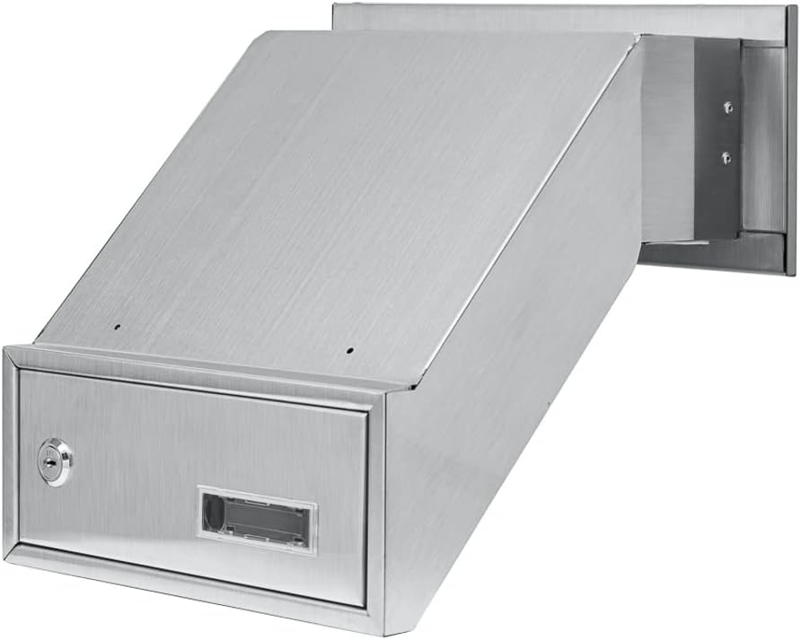Mauerdurchwurf Briefkasten Edelstahl V2A INOX mit Rahmen Einbaubriefkasten XXL Wandstärke 260–420 mm