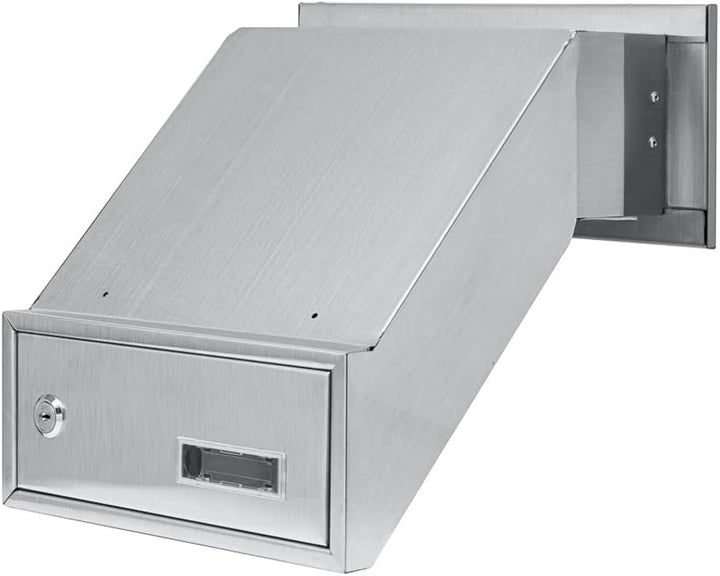 Mauerdurchwurf Briefkasten Edelstahl V2A INOX mit Rahmen Einbaubriefkasten XXL Wandstärke 260–420 mm