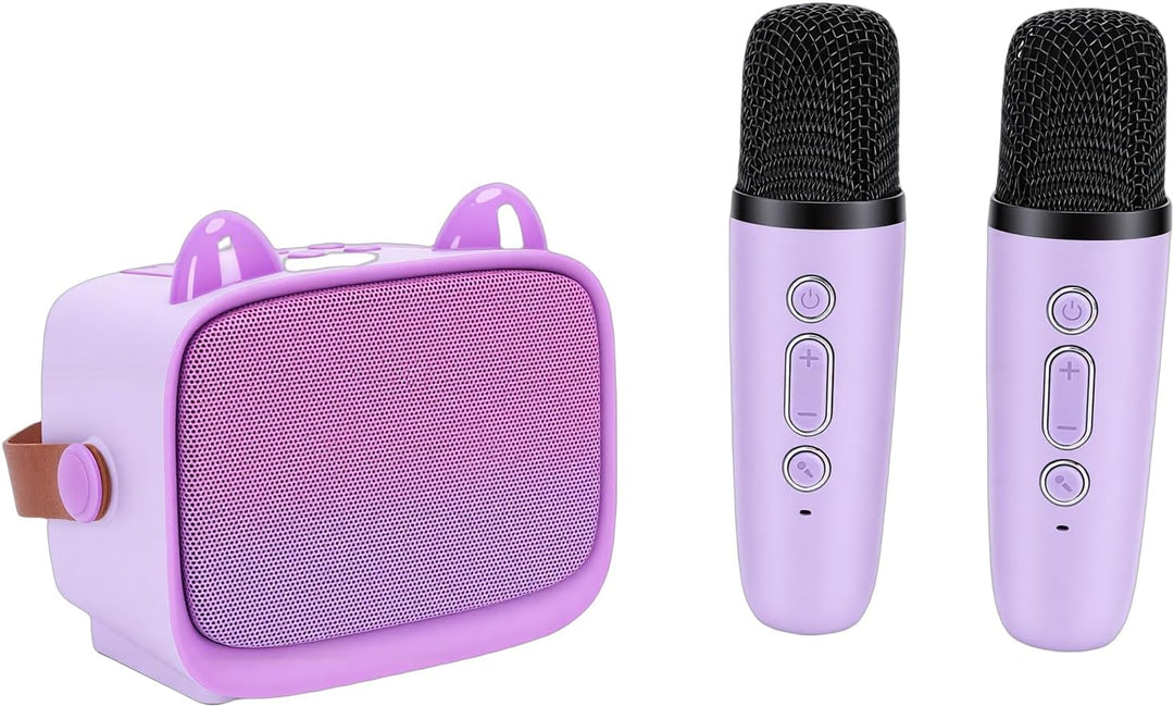 Drahtloses -Karaoke-Maschinenspielzeug, Tragbarer Mini-Lautsprecher mit 2 Mikrofonen für Lustiges Pa