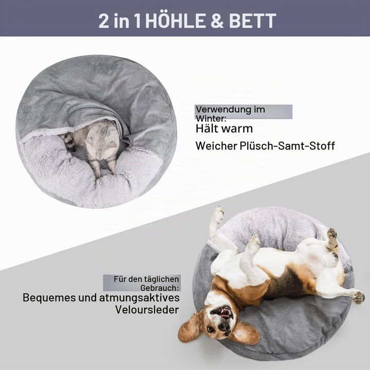 MICOOYO Beruhigendes Hundebett -Gemütliches Donut Hundedeckenbett für Hund, klemmendes Haustier Höhl