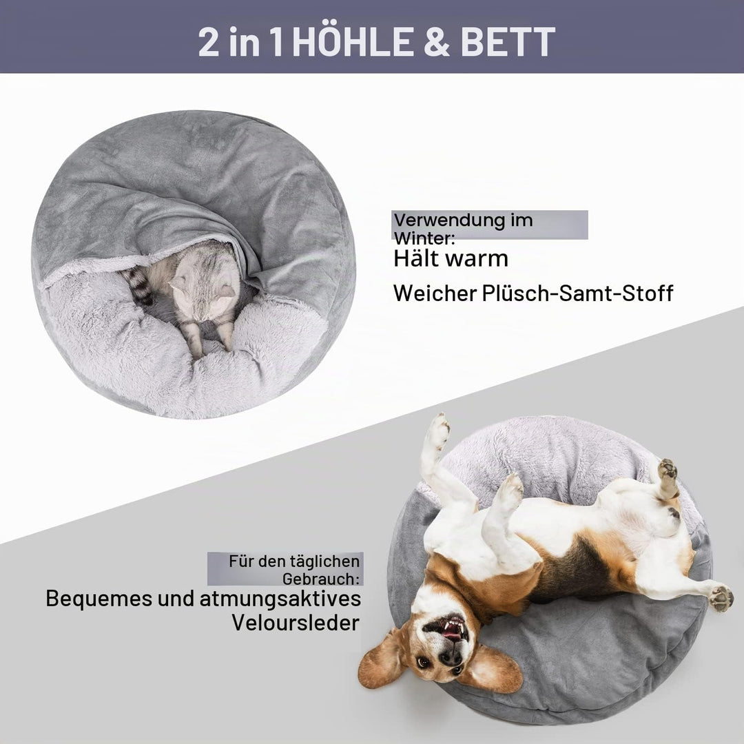 MICOOYO Beruhigendes Hundebett -Gemütliches Donut Hundedeckenbett für Hund, klemmendes Haustier Höhl