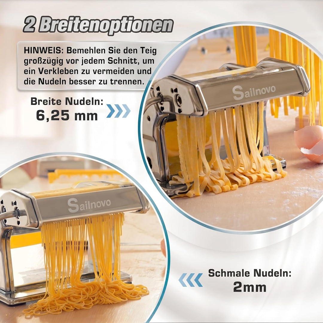 Sailnovo Nudelmaschine Pasta Maker 180 Aluminiumlegierung mit 9 Einstellbaren Stärkeeinstellungen un