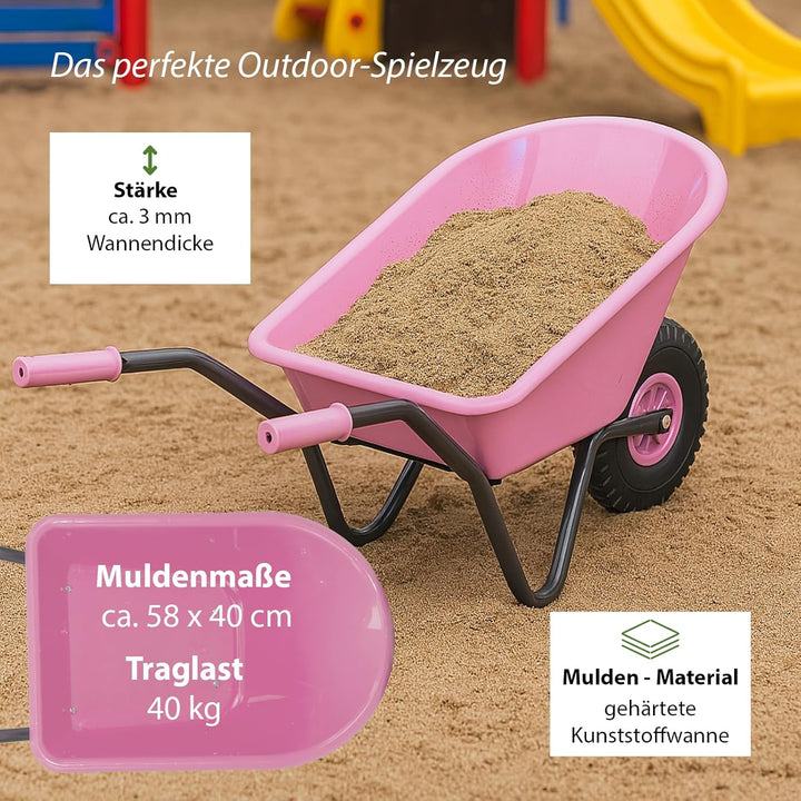 Kinderschubkarre Uni 40 kg Traglast 3,6 kg Stahl Kunststoff rosa Vollgummirad Schiebkarre Garten Uni
