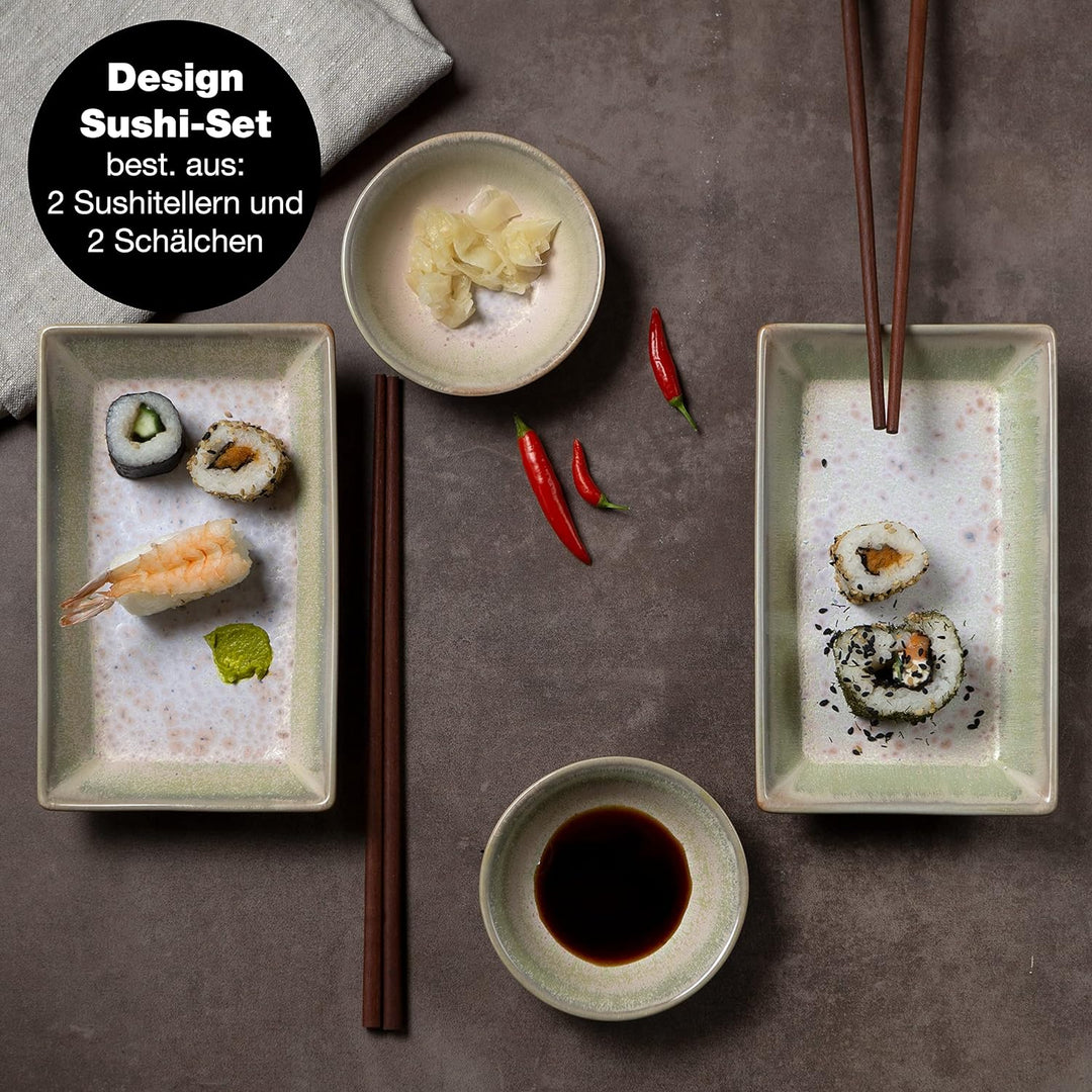 Moritz & Moritz 4-tlg. Sushi Geschirr Set für 2 Personen - Sushi Servierset mit 2x Sushi-Teller und
