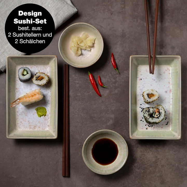 Moritz & Moritz 4-tlg. Sushi Geschirr Set für 2 Personen - Sushi Servierset mit 2x Sushi-Teller und
