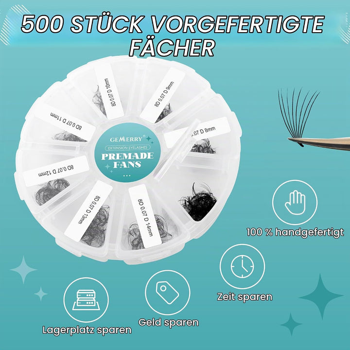 Vorgefächerte Volumen Wimpern Fertige Fächer Wimpernverlängerung 8D 8-15mm Mischung D Cur 500PCS von