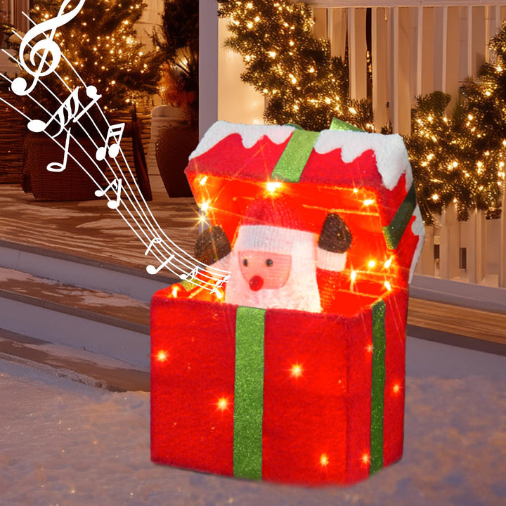 Selbstöffnende Geschenkbox mit Weihnachtsmann Beleuchtete Weihnachtsdeko Outdoor mit Musik & 4 Modi