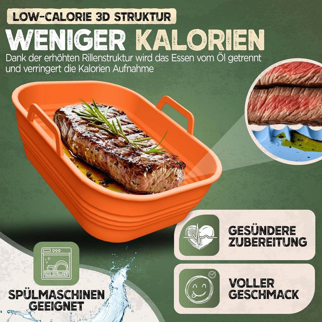 KNUSPERLIEBE® 2x Set Silikonform Faltbar für Airfryer, Heissluftfritteuse, BPA-FREI | Zubehör Ninja