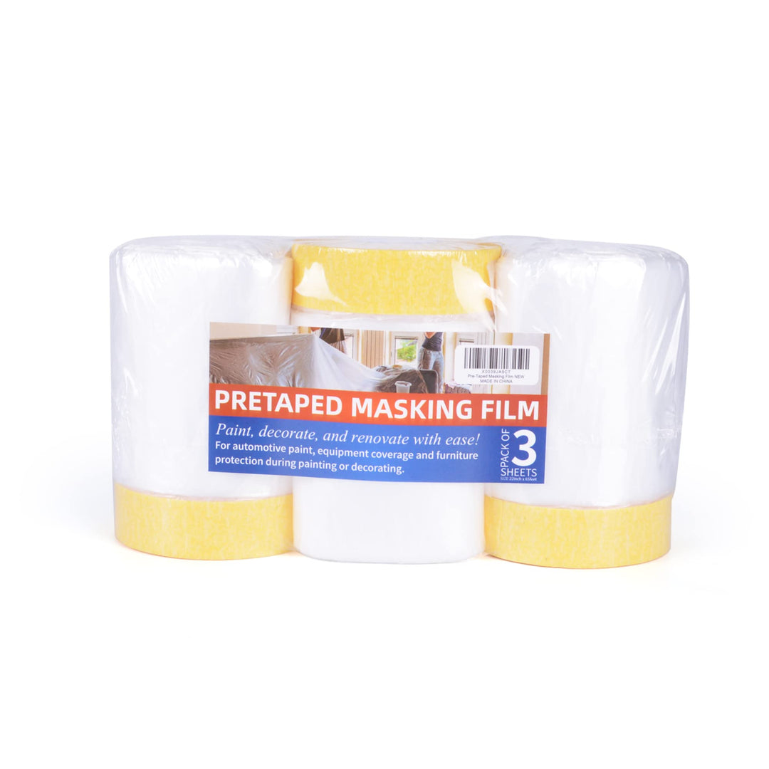 TAPEBEAR Abdeckfolie Mit Klebeband 3 Rollen, Transparent malerabdeckfolie, Selbstklebende Malerband