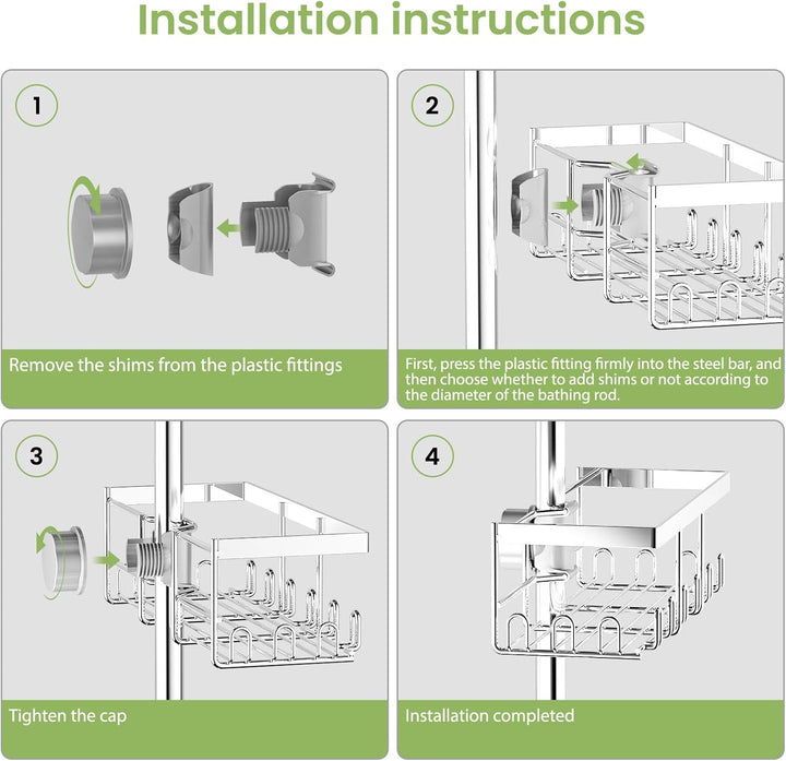 HouseUp Duschablage Ohne Bohren - 2 Stück Duschstangen-aufbewahrungsregal Edelstahl für 18 mm-25 mm