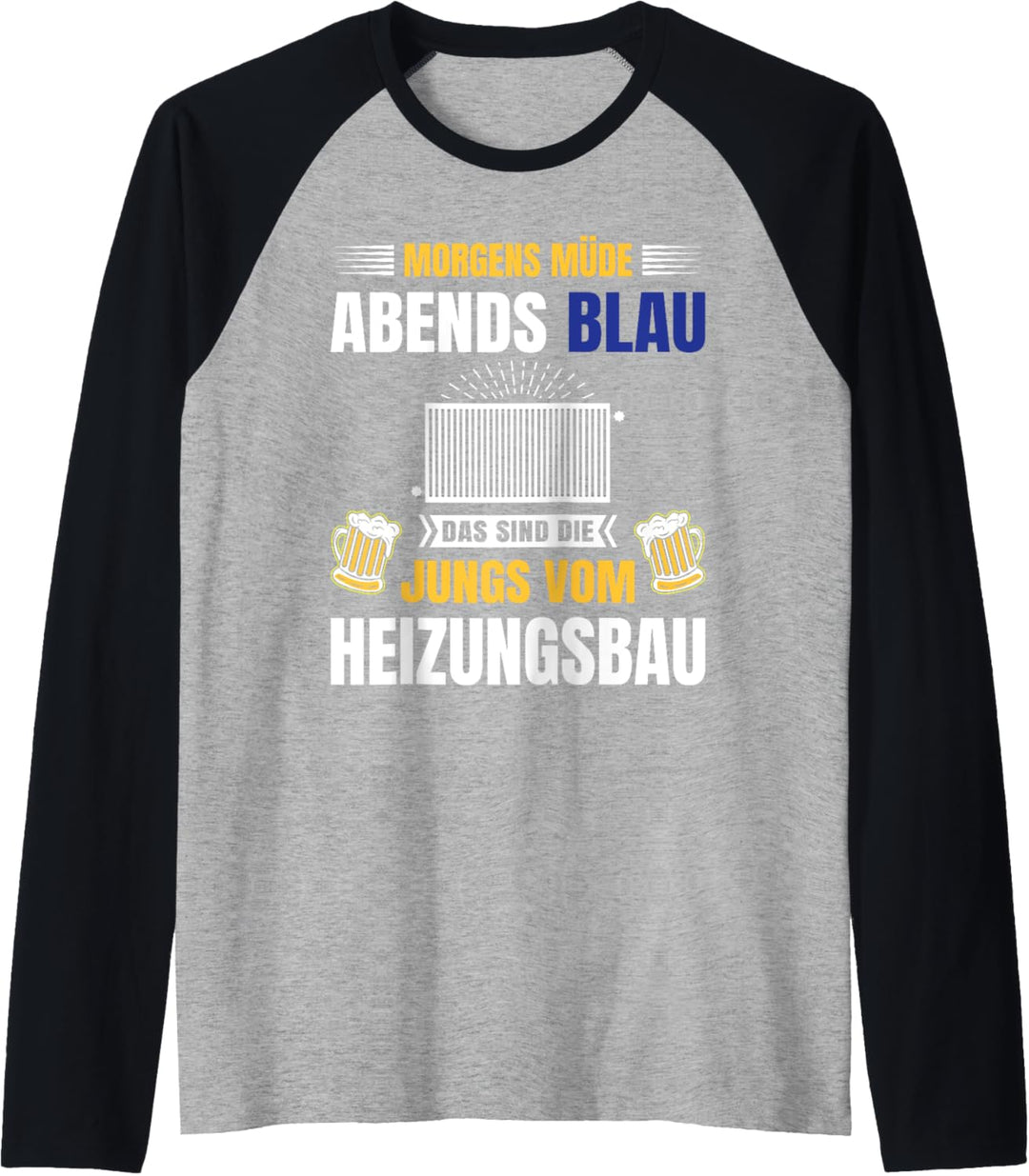 Herren Gas Wasser Installateur Morgens Müde Abends Blau Heizungsbau Raglan