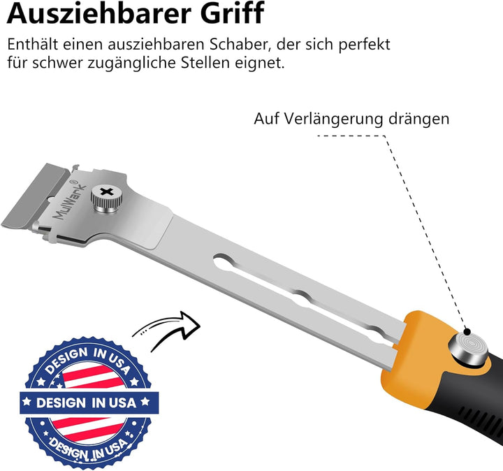 MulWark Profi-Schaber-Set mit 2 Teleskop-Griffen & 12 Klingen | Heavy-Duty Glas- und Farbschaber für
