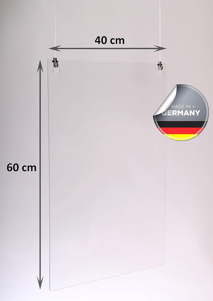 Queence | Hochwertiger Tröpfchenschutz aus Acrylglas zum Aufhängen | Hustenschutz für Empfangsbereic