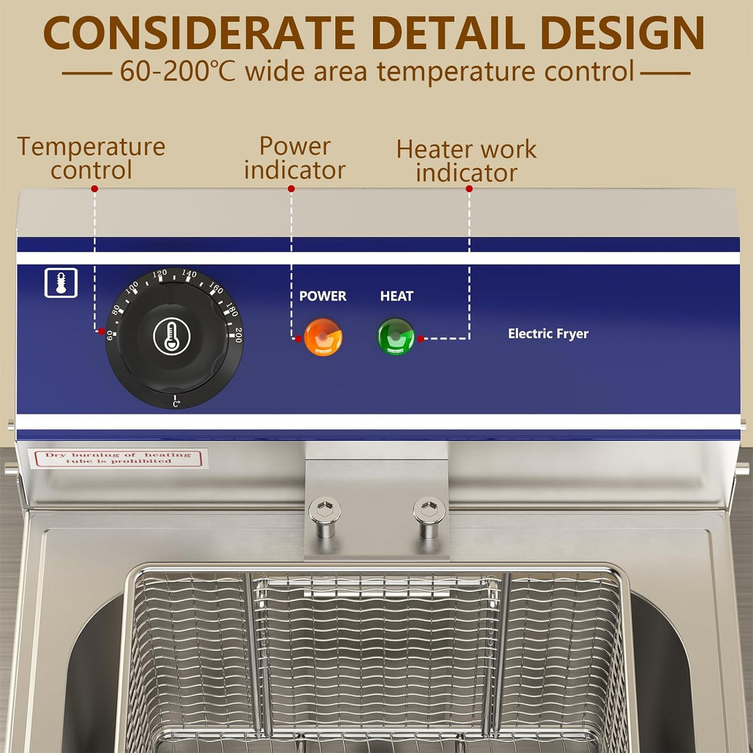 MOOTACO Gastro Fritteuse Friteuse Edelstahl, 6L Behälter, Elektro Fritteuse 3000W, Edelstahl elektri