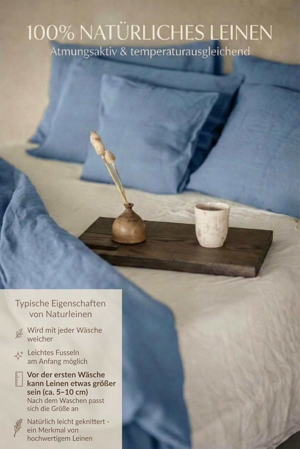 Ger3as Leinen Bettwäsche Set 100% Natur Leinen Stonewashed, Naturfaser Leinen, mit Hotelverschluss (