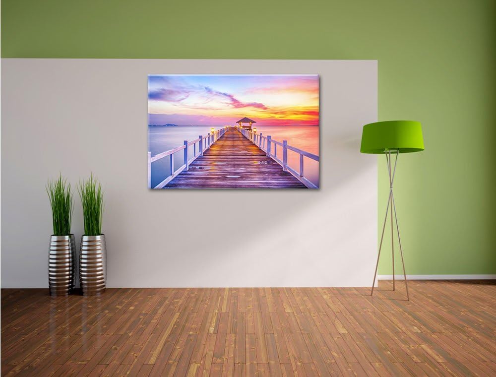 Pixxprint Steg ins Meer bei Sonnenuntergang als Leinwandbild/Grösse: 100x70 cm/Wandbild/Kunstdruck/f
