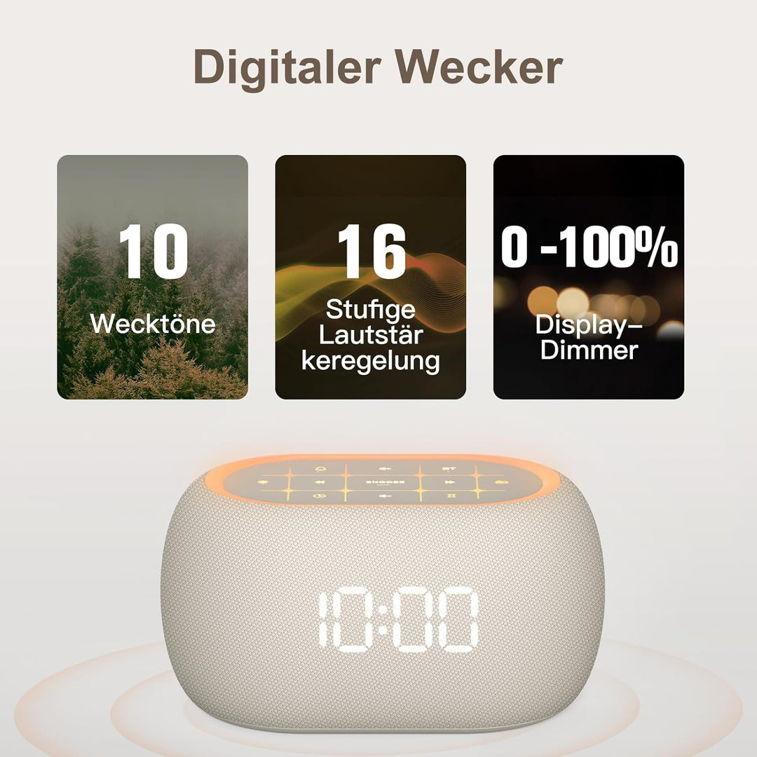 ANJANK Digitaler Radiowecker 4-in-1 mit Bluetooth Lautsprecher, Wecker mit 7 Farben Nachtlicht, UKW
