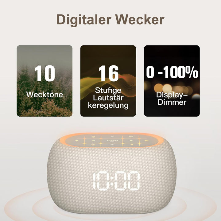 ANJANK Digitaler Radiowecker 4-in-1 mit Bluetooth Lautsprecher, Wecker mit 7 Farben Nachtlicht, UKW
