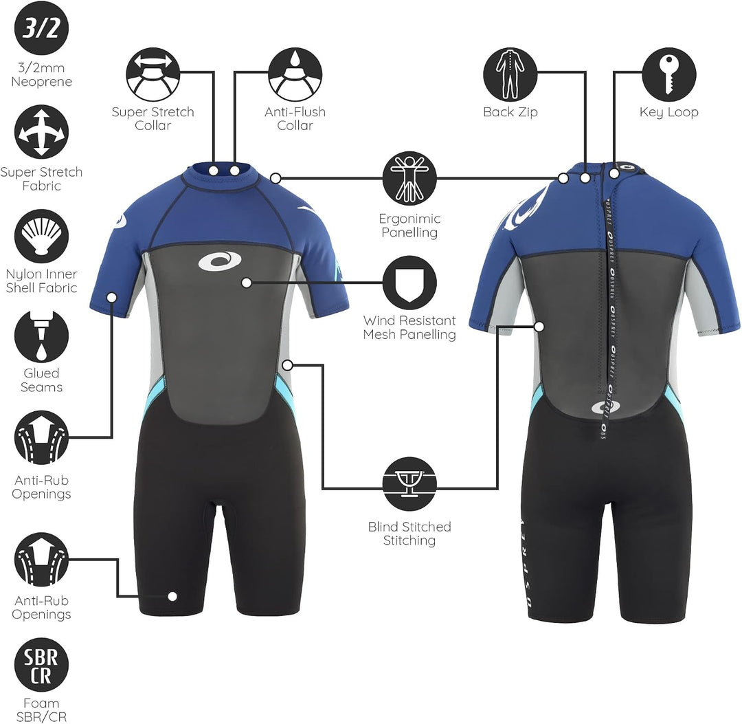 Osprey Herren Origin Shorty 3/2 mm Neoprenanzug Sommer, Herren, Origin Shorty 3/2 mm XXL blau / weis