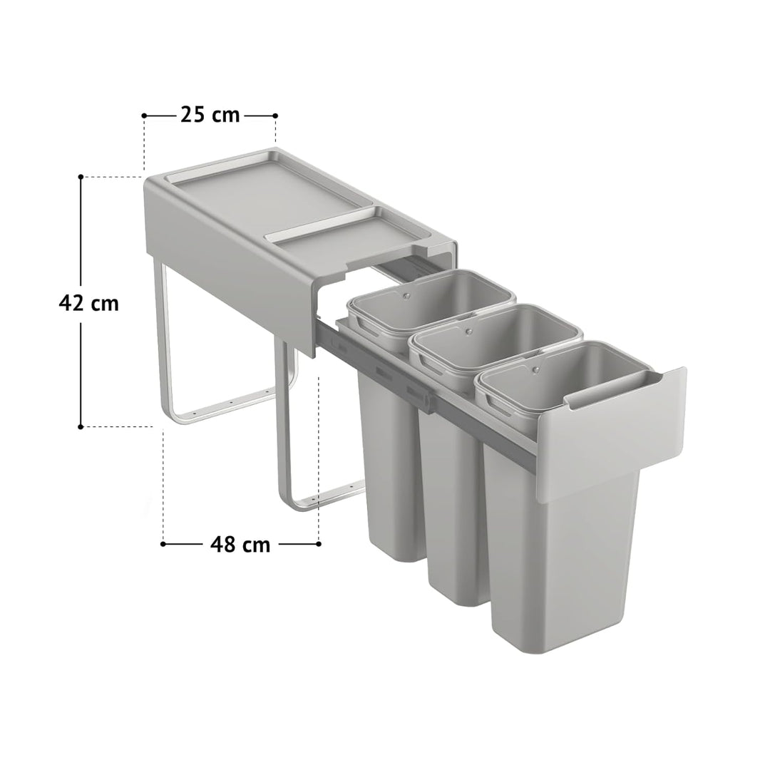 SVITA EM3x10 Einbaumülleimer 30L (3x10L) 3 Fächer mit Deckel Mülltrennsystem 3fach Küche Unterschran