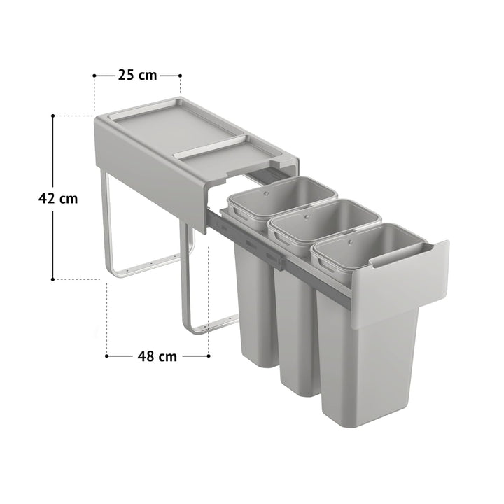 SVITA EM3x10 Einbaumülleimer 30L (3x10L) 3 Fächer mit Deckel Mülltrennsystem 3fach Küche Unterschran