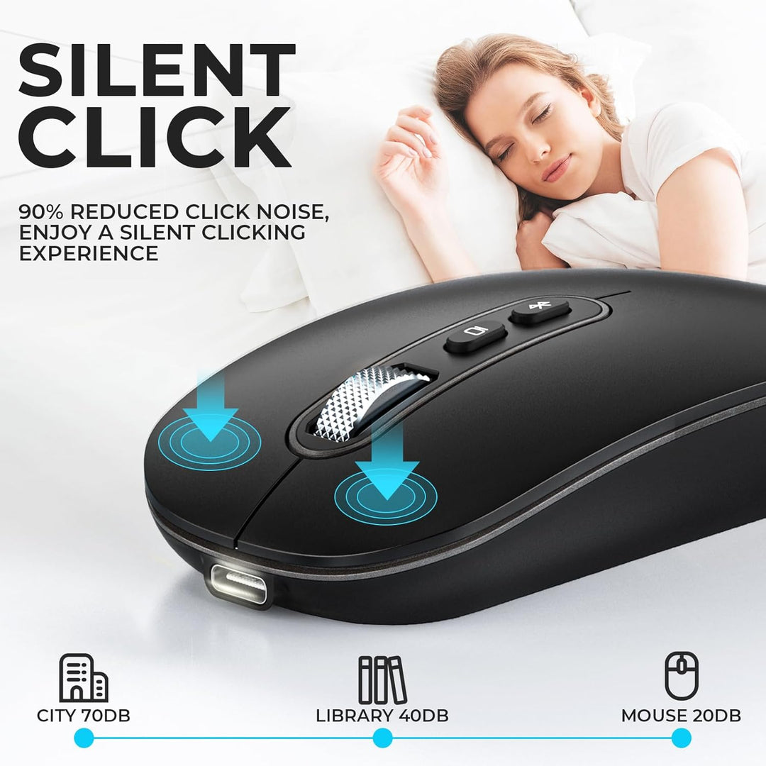 PINKCAT Maus Kabellose USB C, Wiederaufladbare Dual-Modus Mouse(Bluetooth5.1+USB C), Leise Bluetooth