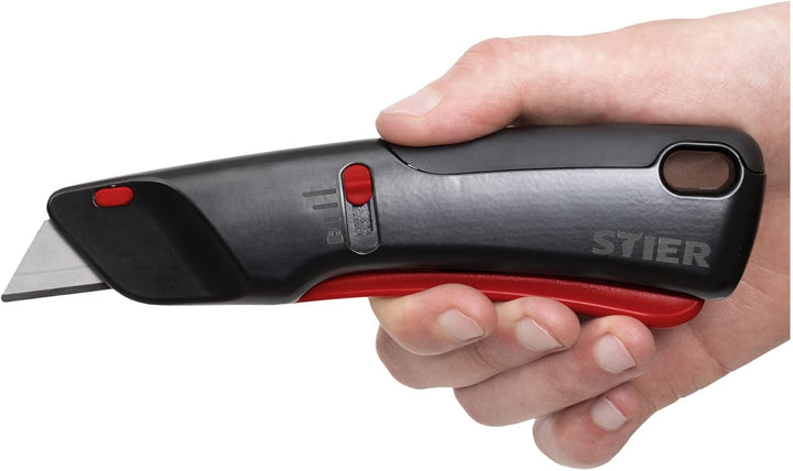STIER Sicherheits-Cuttermesser Premium mit 10 Ersatz-Klingen, automatischem Klingeneinzug