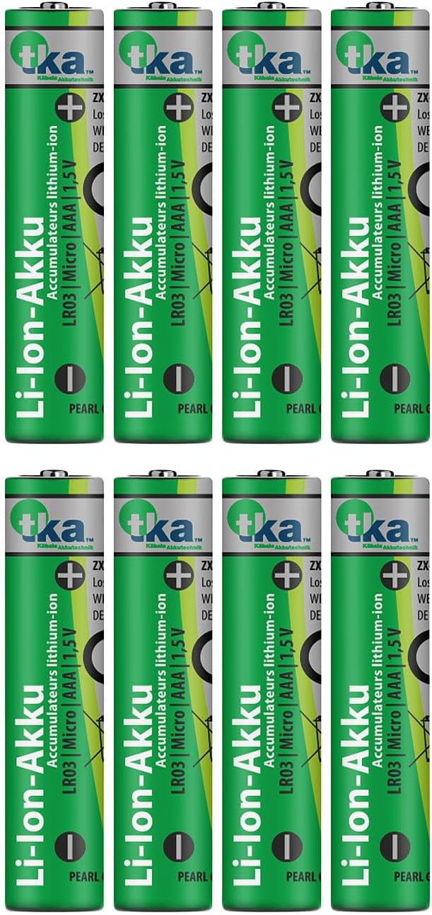 tka Köbele Akkutechnik Li Ion Ladegerät: 8er-Set Li-Ion-Akkus Typ AAA, mit USB-C-Ladebox, 1300 mWh,