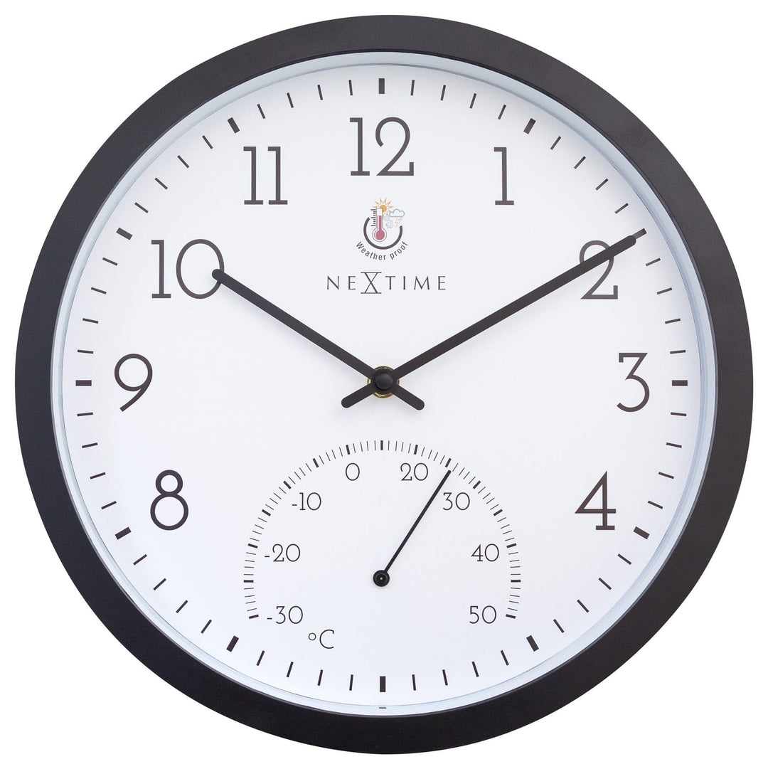NeXtime Wall Clock (Garden/Inside) 30,5 cm-Time/Temp-Black-Plastic Marigold, One Size