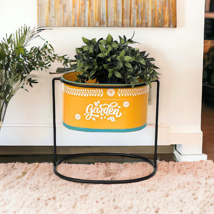 DanDiBo Blumenhocker mit Topf Metall Stehend Orange Oval 30 cm Blumenständer 96526 L Blumensäule Mod
