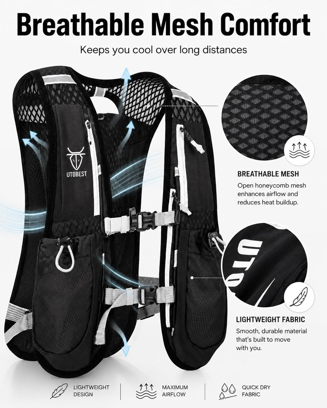 UTOBEST Trinkrucksack 5L Herren Damen Ultraleicht Laufrucksack für Laufen,Marathon,Jogging,Radfahren