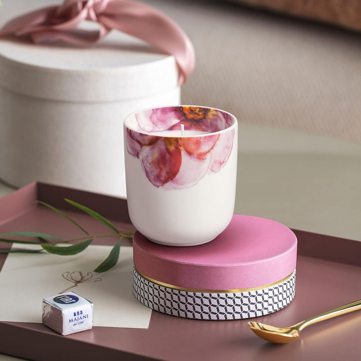 Villeroy & Boch – Rose Garden Home Duftkerze Velvet Rose 8,5 x 8,5 x 9 cm, Porzellan Duftkerze 9 cm,