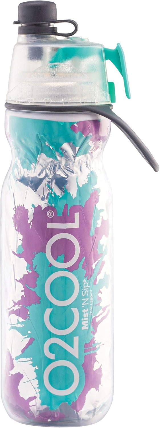 O2COOL ArcticSqueeze N' Sip Misting Water Bottle, Teal/Purple Splash, Teal/Purple Splash