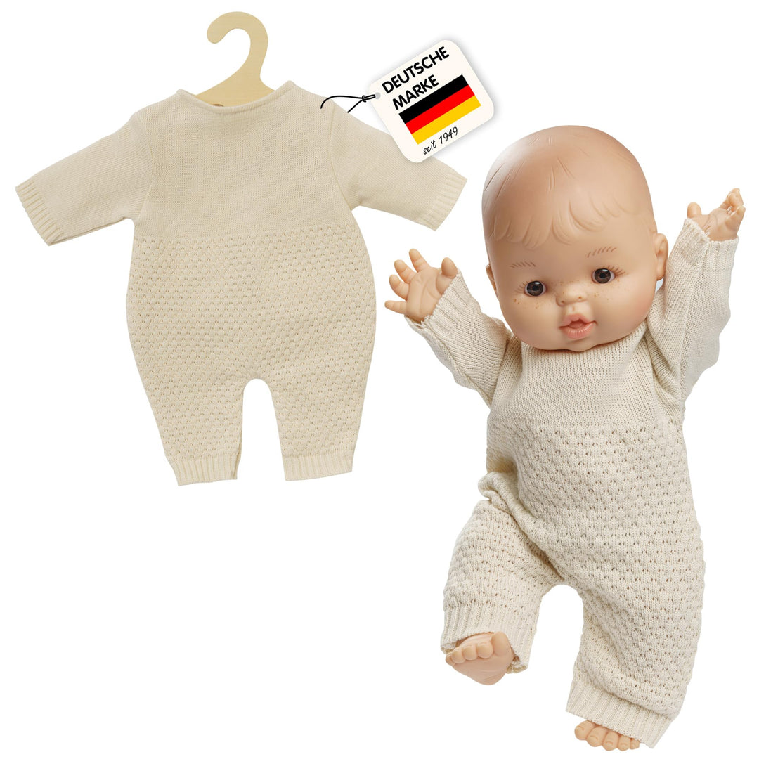 Heless 1480 - Puppenkleidung aus 100 Prozent Bio-Baumwolle, Strickstrampler in Ecru für Puppen und K