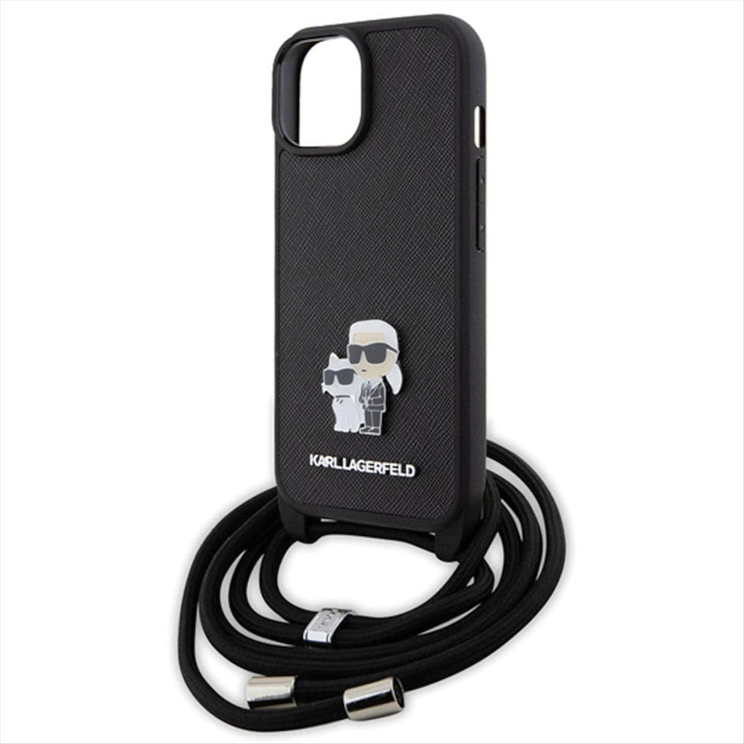 KARL LAGERFELD KLHCP15MSAKCPSK Hülle für iPhone 15 Plus 6.7" hardcase Schwarz Crossbody Saffiano Met