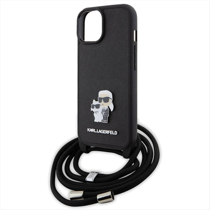 KARL LAGERFELD KLHCP15MSAKCPSK Hülle für iPhone 15 Plus 6.7" hardcase Schwarz Crossbody Saffiano Met