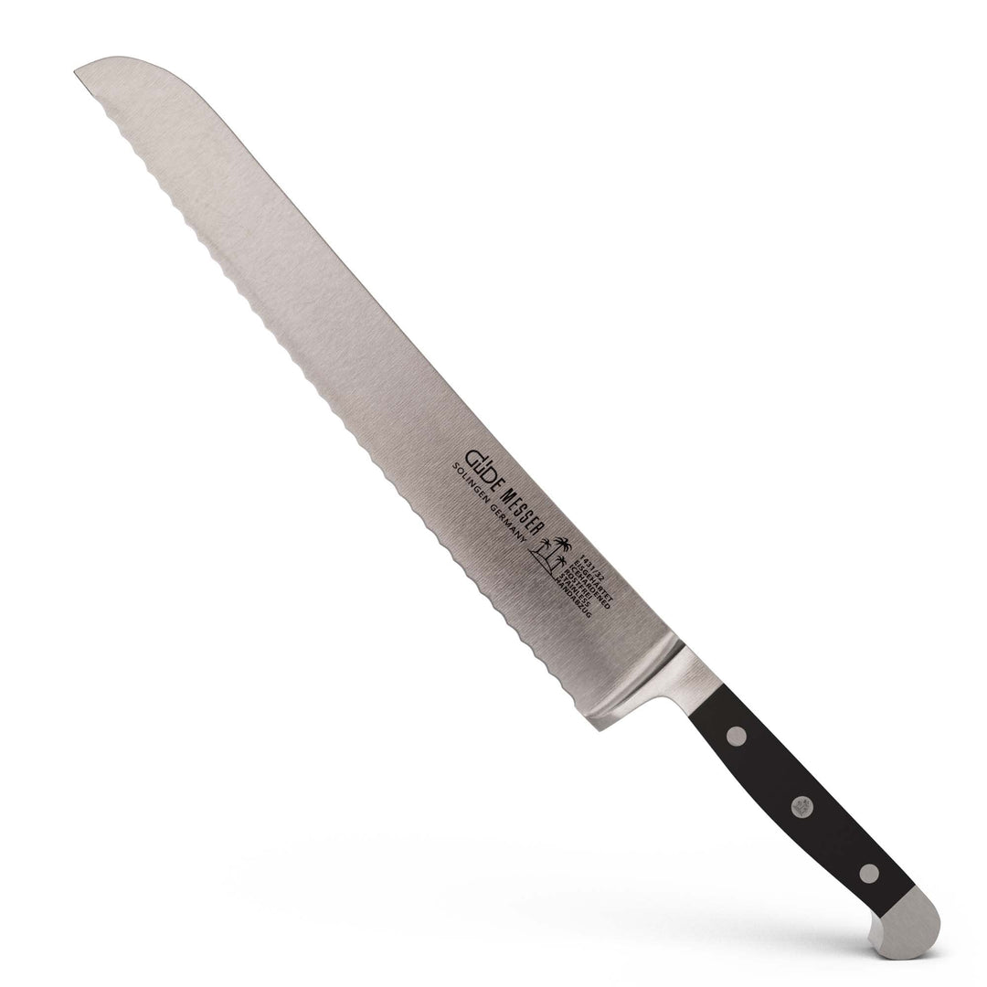 GÜDE Solingen - Brotmesser geschmiedet, 32 cm, POM schwarz, ALPHA, Doppelkropf, Handmade Germany 32