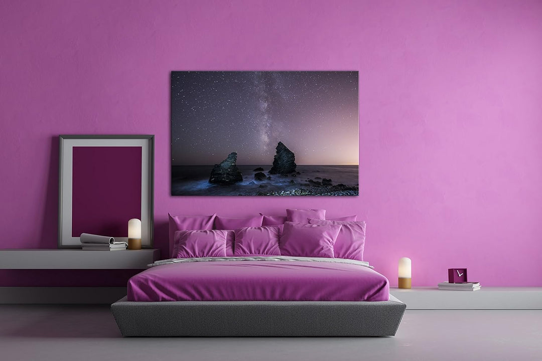 deyoli atemberaubender Sternenhimmel am Meer Format: 80x60 als Leinwandbild, Motiv fertig gerahmt au