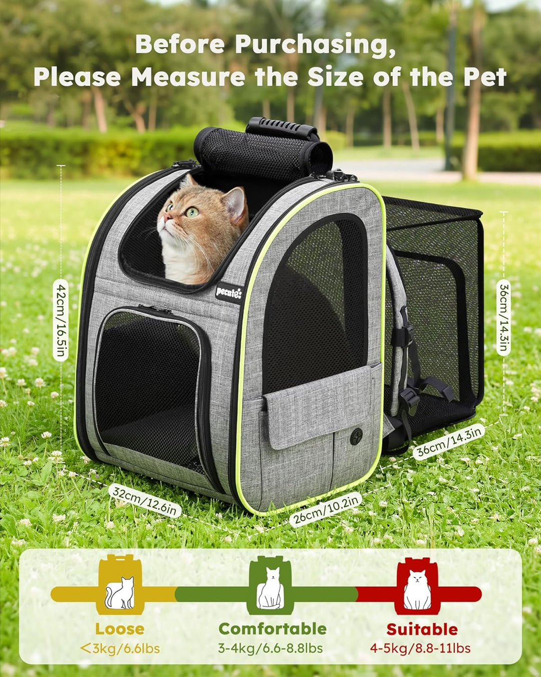 pecute Hunderucksack, Erweiterbar Faltbar, Katzenrucksack Grosse Katzen mit Anti-offener Reissversch
