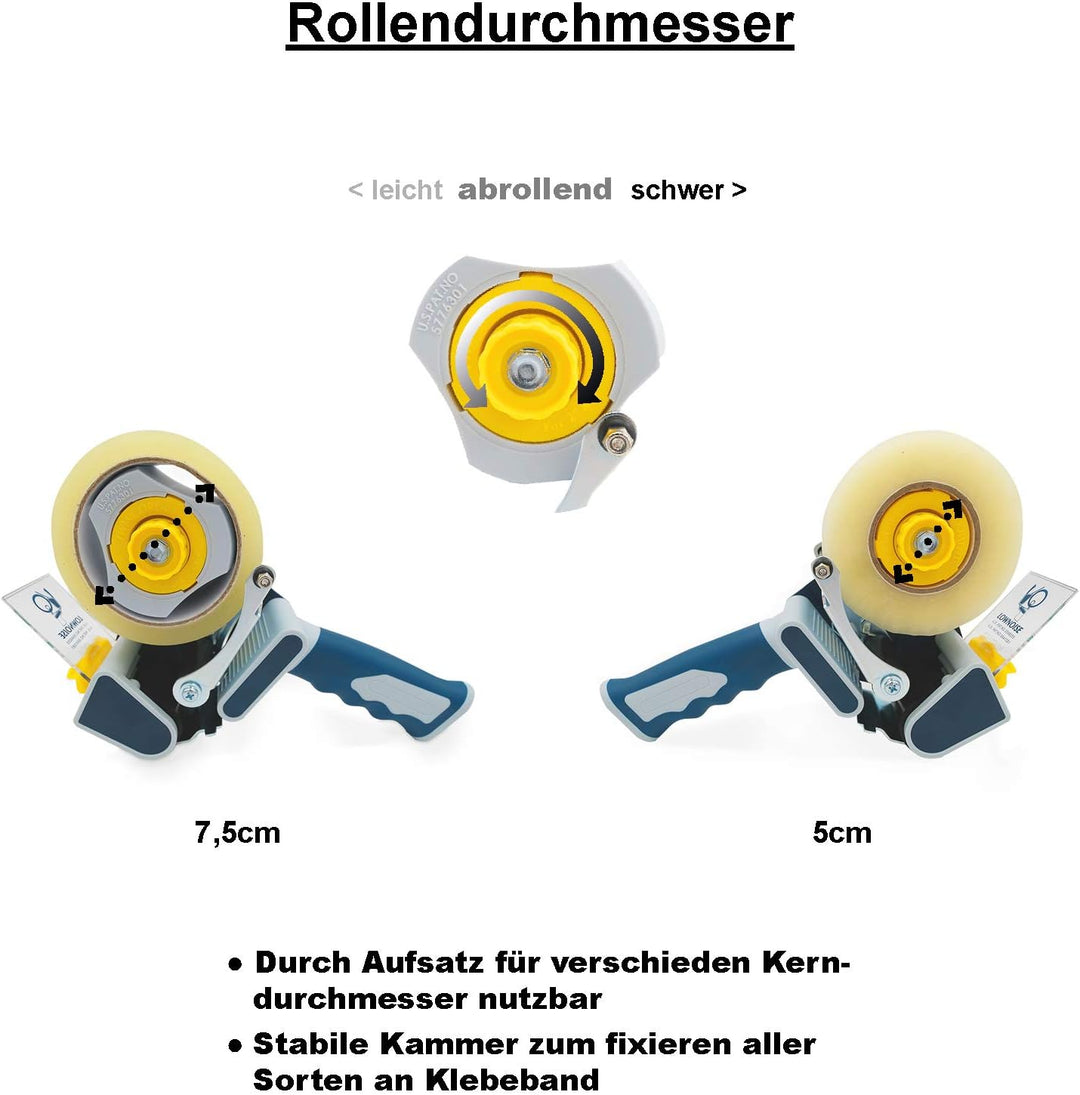 verpacking LowNoise Doppelkern Handabroller, für Klebebänder bis zu 50 mm Breite, auswechselbarem Me