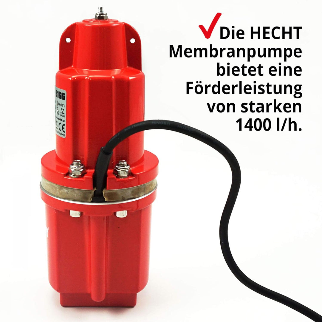 HECHT Tiefbrunnenpumpe – 600 Watt / 230v -240 v – 70 m Förderhöhe – 1400 l/h Fördermenge Wasser – Me