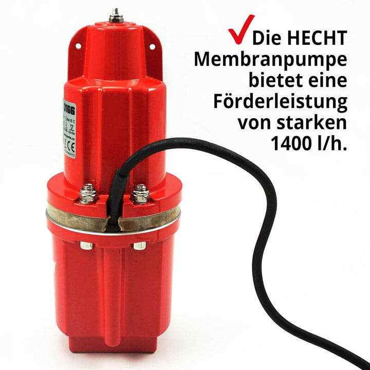 HECHT Tiefbrunnenpumpe – 600 Watt / 230v -240 v – 70 m Förderhöhe – 1400 l/h Fördermenge Wasser – Me