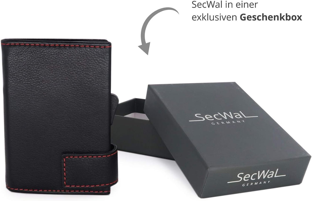 SecWal Kartenetui mit Münzfach Reissverschluss (Schwarz-Rot), Schwarz-rot
